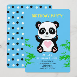 Invitación de cumpleaños para niños con oso panda