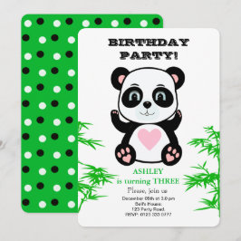 Invitación de cumpleaños para niños con oso panda 