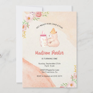 Invitación de cumpleaños para niños con oso y cone