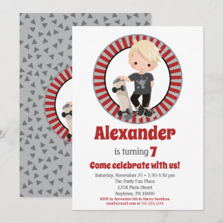 Invitación de cumpleaños para niños con patineta d