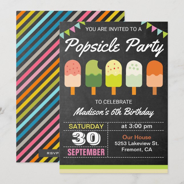 Invitación de cumpleaños para niños con piruleta c (Anverso / Reverso)
