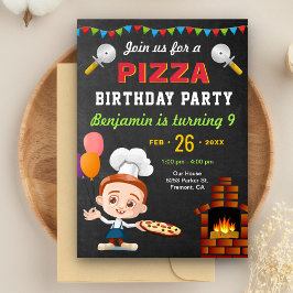 Invitación de cumpleaños para niños con pizza ador
