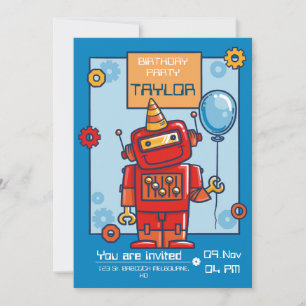 invitación de cumpleaños para niños con robot