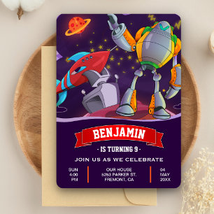 Invitación de cumpleaños para niños con robot de c
