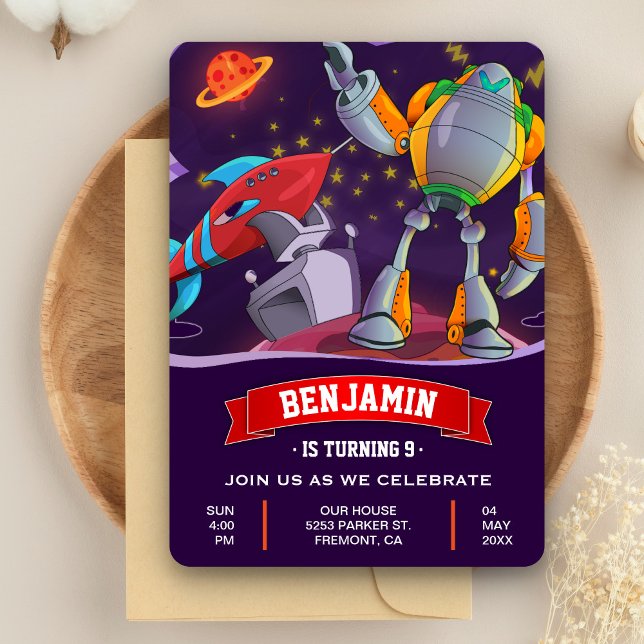 Invitación de cumpleaños para niños con robot de c (Subido por el creador)