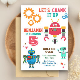 Invitación de cumpleaños para niños con robots col