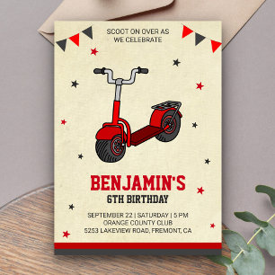 Invitación de cumpleaños para niños con scooter ki