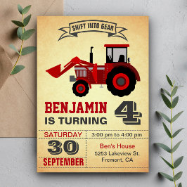 Invitación de cumpleaños para niños con tractor ag