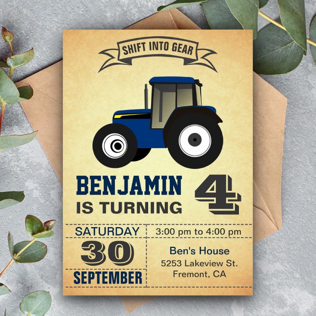 Invitación de cumpleaños para niños con tractor de (Subido por el creador)