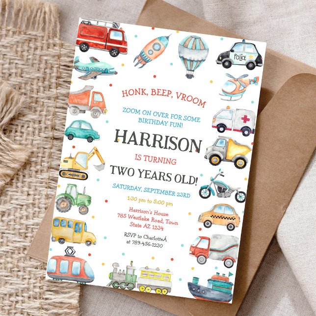 Invitación de cumpleaños para niños con vehículo d (Subido por el creador)