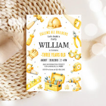 Invitación de cumpleaños para niños constructores