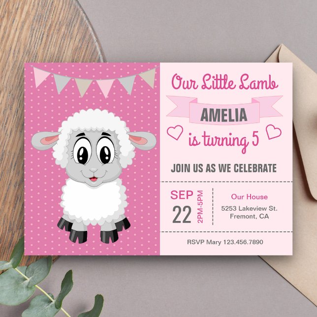 Invitación de cumpleaños para niños Corderito ador (Subido por el creador)
