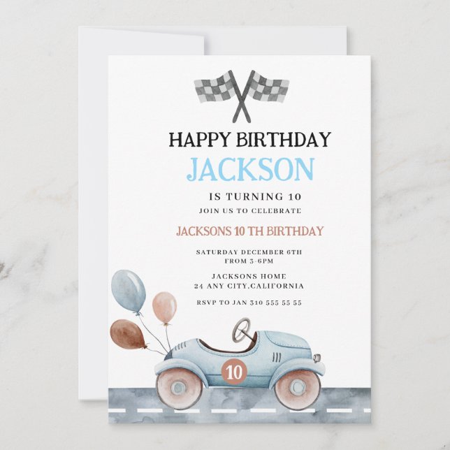 Invitación de cumpleaños para niños de 10 años con (Anverso)