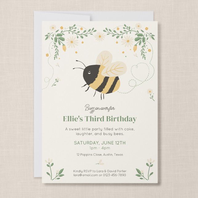 Invitación de cumpleaños para niños de Abejorro (Wildflower Flight Party Invite)