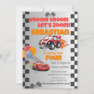 Invitación de cumpleaños para niños de coches de c
