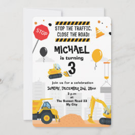Invitación de cumpleaños para niños de construcció
