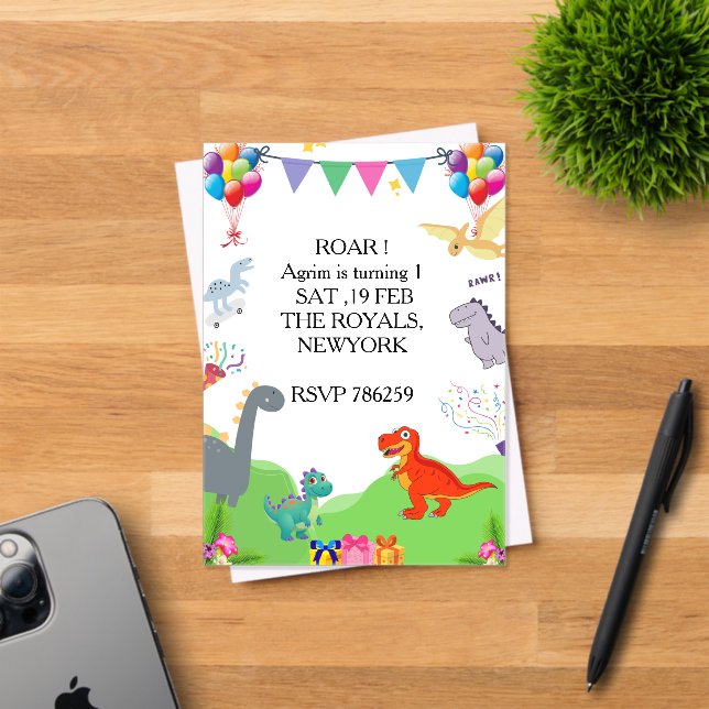 Invitación de Cumpleaños para Niños de Dinosaurio  (Insitu (Tarjeta de Invitación))