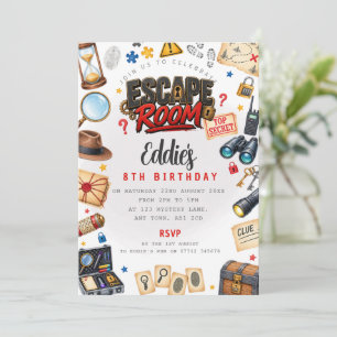Invitación de cumpleaños para niños de Escape Room