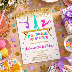Invitación de cumpleaños para niños de gimnasia co