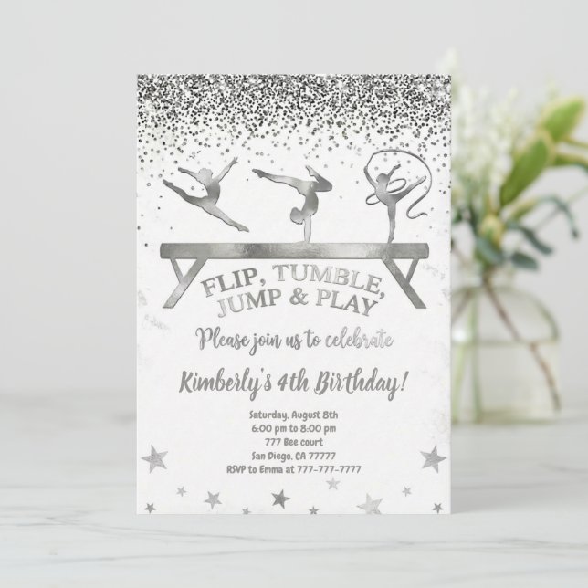 Invitación de cumpleaños para niños de gimnasia co (Anverso de pie)