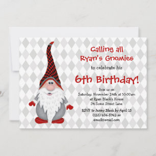 Invitación de cumpleaños para niños de Gnomo Gris 
