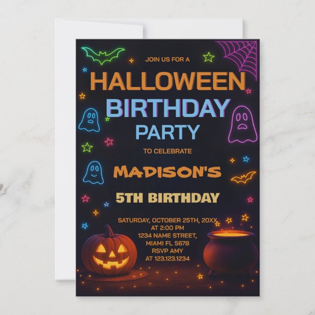 Invitación de cumpleaños para niños de Halloween (Anverso)