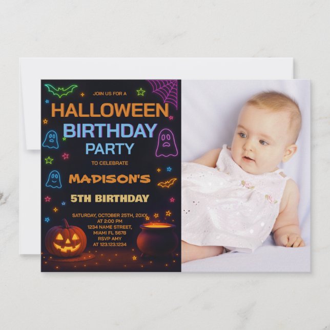 Invitación de cumpleaños para niños de Halloween (Anverso)