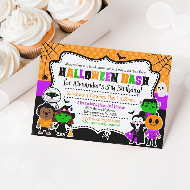 Invitación de cumpleaños para niños de Halloween F (Kids Halloween Birthday Invitation)