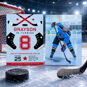Invitación de cumpleaños para niños de hockey sobr