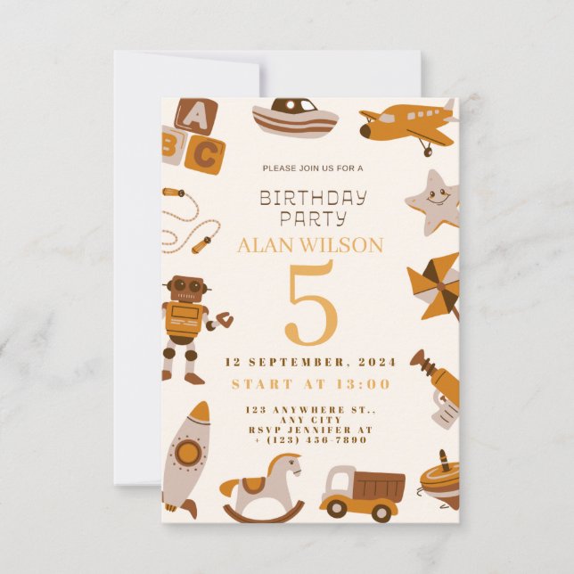 Invitación de cumpleaños para niños de juguetes re (Anverso)