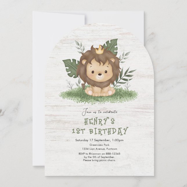 Invitación de cumpleaños para niños de león safari (Anverso)