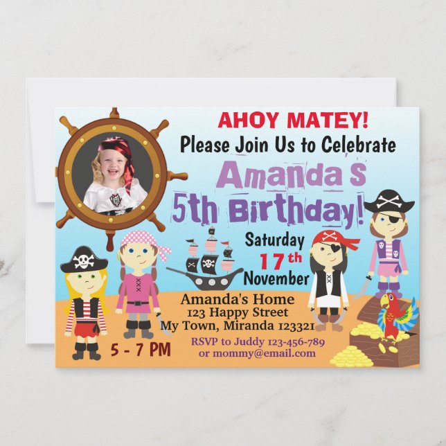 Invitación de cumpleaños para niños de Little Pira (Anverso)