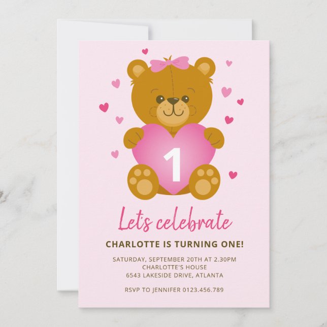 Invitación de cumpleaños para niños de osito de pe (Anverso)