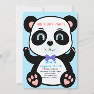 Invitación de cumpleaños para niños de osito panda