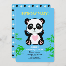 Invitación de cumpleaños para niños de oso panda
