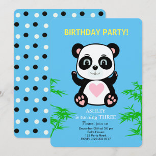 Invitación de cumpleaños para niños de oso panda