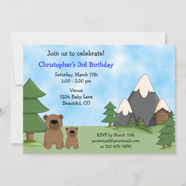 Invitación de cumpleaños para niños de osos de mon (Anverso)