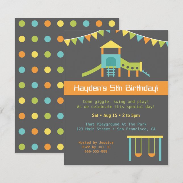 Invitación de Cumpleaños para Niños de Parque de J (Anverso / Reverso)