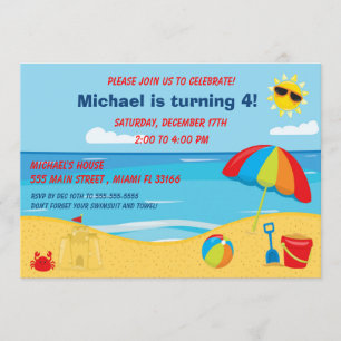 Invitación de cumpleaños para niños de playa
