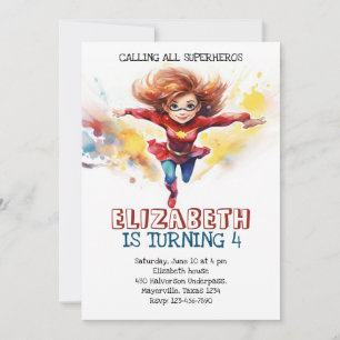 Invitación de cumpleaños para niños de súper niña 