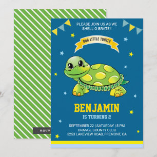 Invitación de cumpleaños para niños de tortuga ver