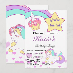 Invitación de cumpleaños para niños de Unicornio m