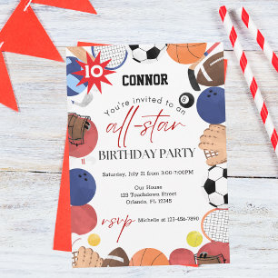 Invitación de cumpleaños para niños deportes diver