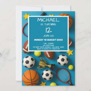 Invitación de cumpleaños para niños deportes moder