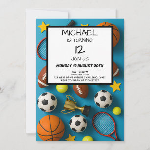 Invitación de cumpleaños para niños deportes moder