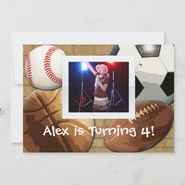 Invitación de cumpleaños para niños deportivos (Anverso)