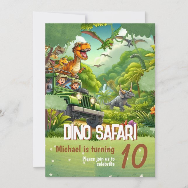 Invitación de cumpleaños para niños: Dino Safari,  (Anverso)