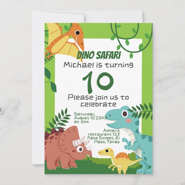 Invitación de cumpleaños para niños: Dino Safari,  (Anverso)