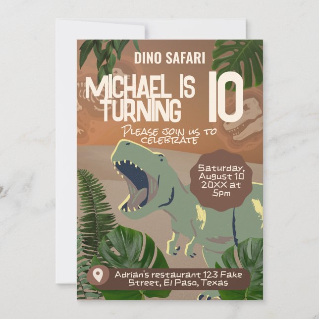 Invitación de cumpleaños para niños: Dino Safari,  (Anverso)