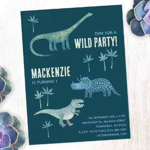 Invitación de cumpleaños para niños Dinosaur Boys